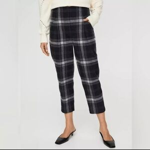 Aritzia Wilfred Chambery Wool Pants Size 00 High Waist Cropped Plaid Trousers |